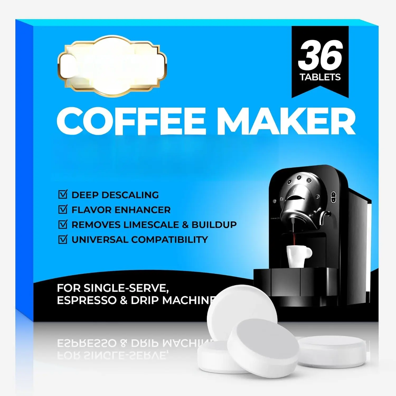 Coffee Maker Cleaner (36 Count), Cofee Maker Cleaner and Descaler, Coffee Machine Descalers, Espresso Machine Descaler Tabs for Brewer & Maker Cleaning, Compatible with  Brands