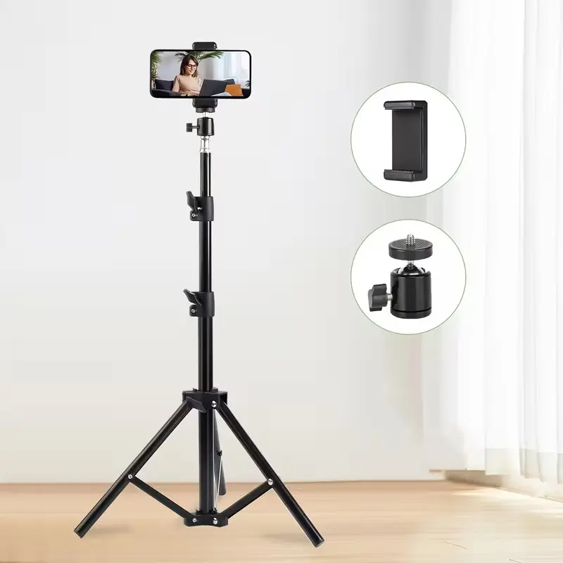 110cm Dual-Layer Thick Metal Tripod Stand, 360° Ball Head, Anti-Slip Phone Clamp, Stabilized Base, Adjustable Legs, Professional Photography, Photography Camera Accessories