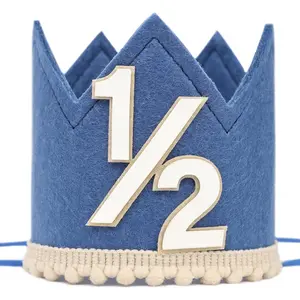 Half Birthday Party Crown - Classic 1/2 Birthday Hat for Six Months Celebration,Unisex Photo Prop&Decorations