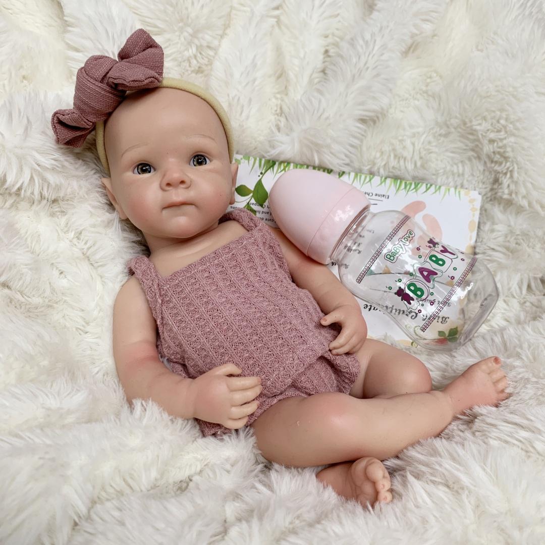 13 Inch Open Mouth Bettie Full Body Solid Silicone Reborn Girl Doll With Painted Bald 3D Painted Skin Handmade Waterproof Flexible Cute Reborn Doll For Children's Toy