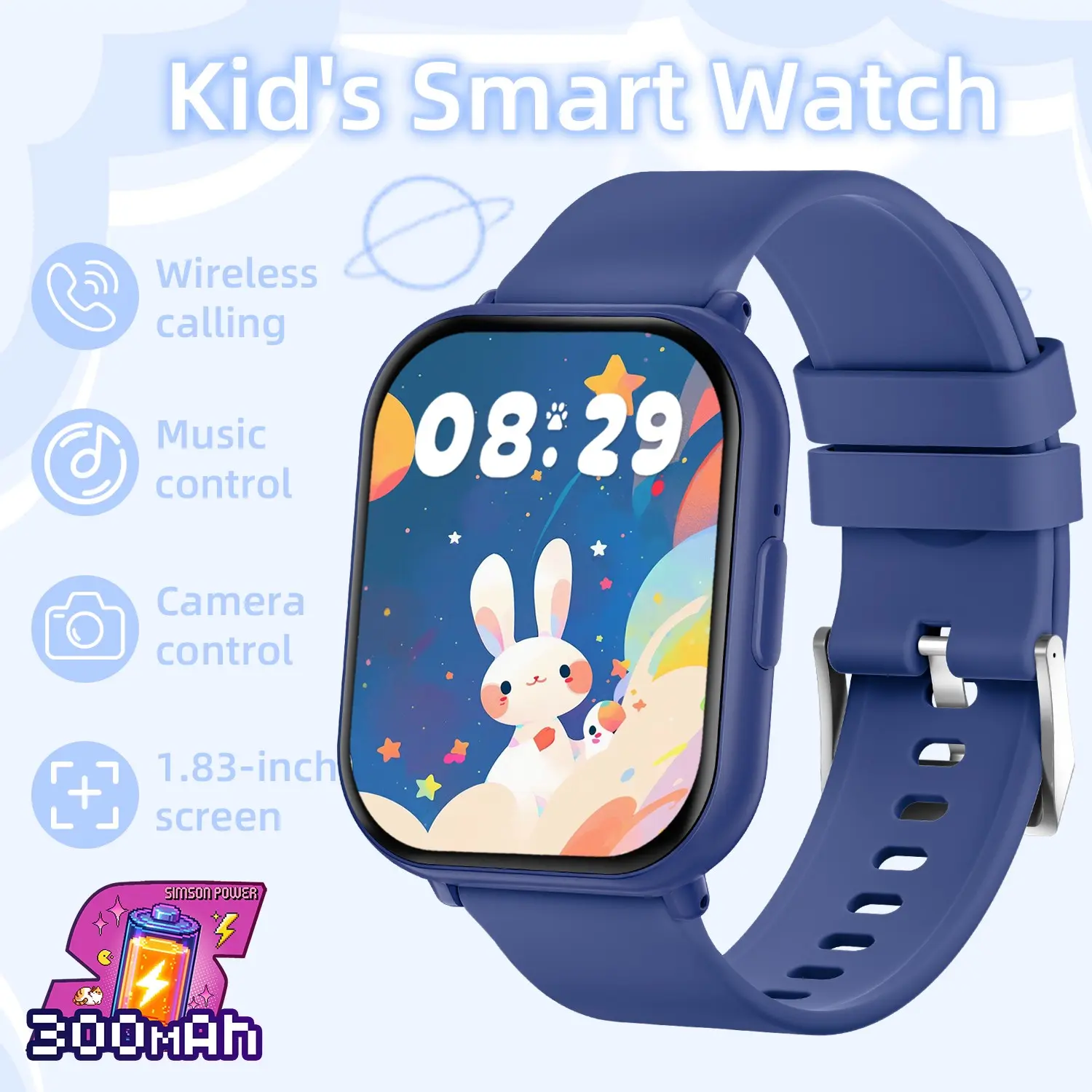Children's smartwatch, low-power smart sports call bracelet, Wearable, equipped with pedometer, alarm/water reminder, music playback function, large capacity battery, multiple dial switching, children's birthday gift