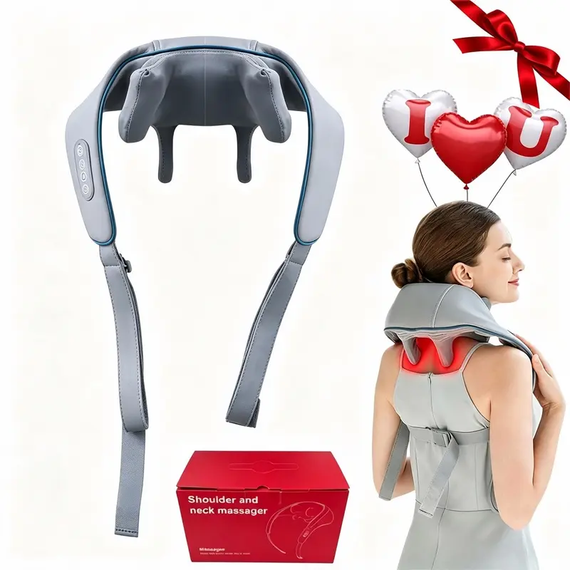 Rechargeable multifunctional neck and shoulder massager with heating function, 6 silicone massage nodes, 2 mode intensity adjustment, wireless finger pressure massage shawl, suitable for relieving neck, shoulder, back and leg muscle fatigue after work