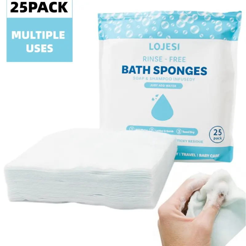 No Rinse Self-Foaming Bath Sponge with Built In Lotion, Disposable Portable Shower Cloth, Outdoor Fitness Travel Body Cleaning Wet Towel, Bath Sponges No Rinse