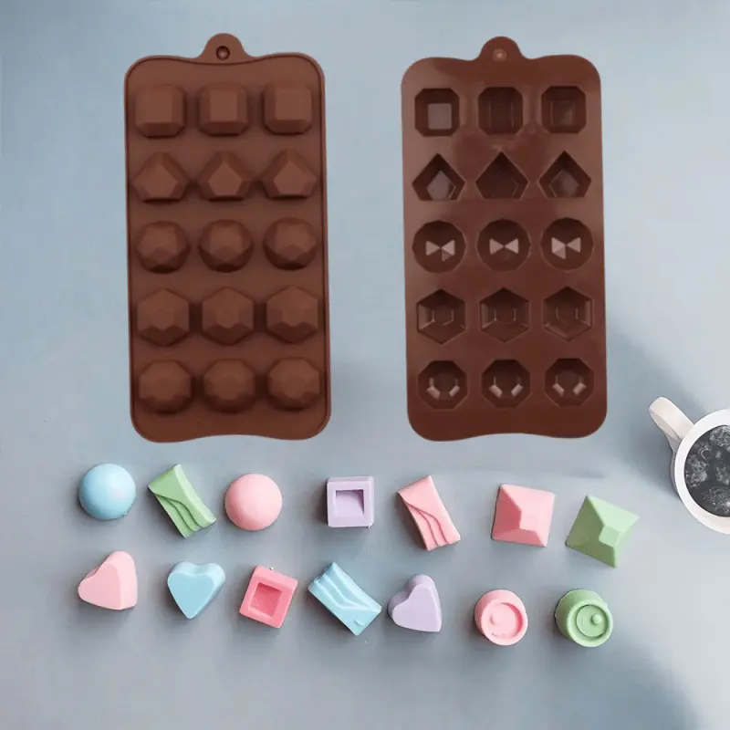 1pc,15-Cavity Different Geometric Chocolate Molds, Silicone Handmade Candy Molds, for Candies, Chocolates, Pastries - Easy to Clean, Food-Grade Kitchen Tool, Suitable for Christmas, Halloween, Weddings, Valentine'S Day, Thanksgiving