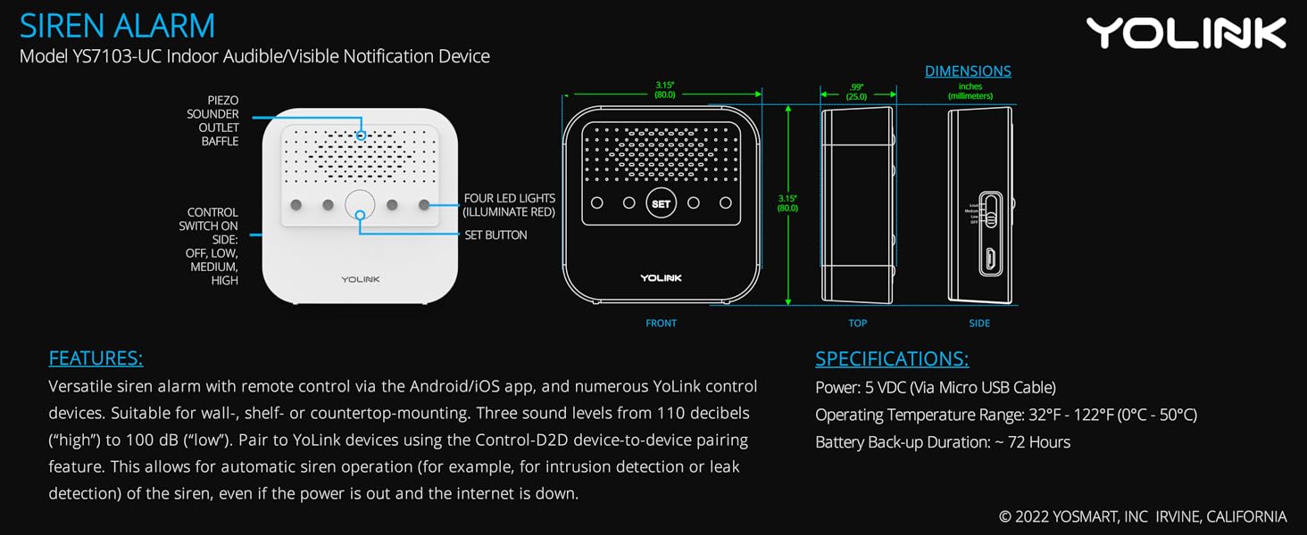Smart Siren Alarm, Wireless Home Security Alarm with 110 dB Loud Audible Alerts, Remote Control, Compatible with Alexa, Google, Home Assistant, IFTTT - Hub Required
