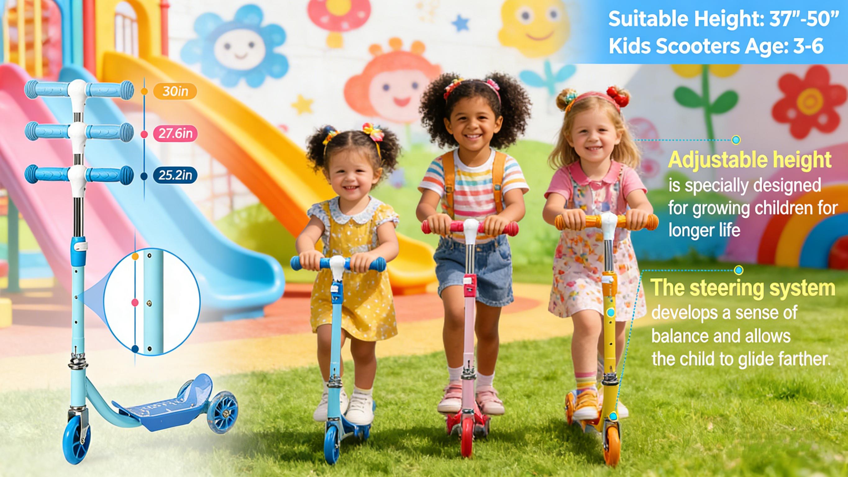 Kids Kick Scooter, Cool LED Light Up Scooter for Kids  3 Height Adjustable  Awesome Flash Wheels, Birthday gifts for boys and girls ,Outdoor sports are suitable for 3 4 5 6 7  years old.