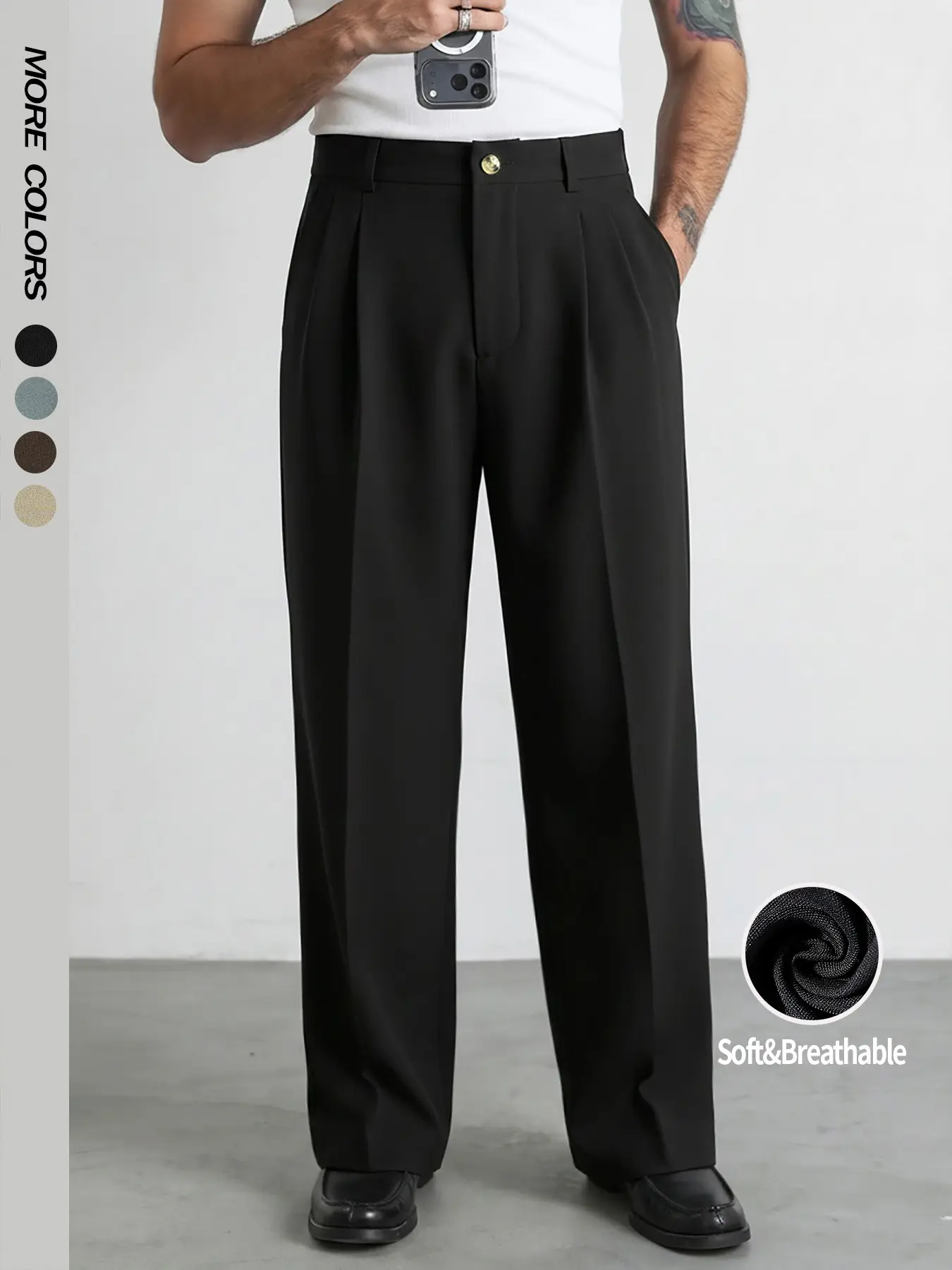 Men's Classical Suit Pants Old Money Solid Color Plain Elastic Waist Wide Straight Leg Business Pants Style Summer Fall Spring Pleated Plat Front Bottoms Work Time Daily Life Formal Outfits Business Attire Clothes
