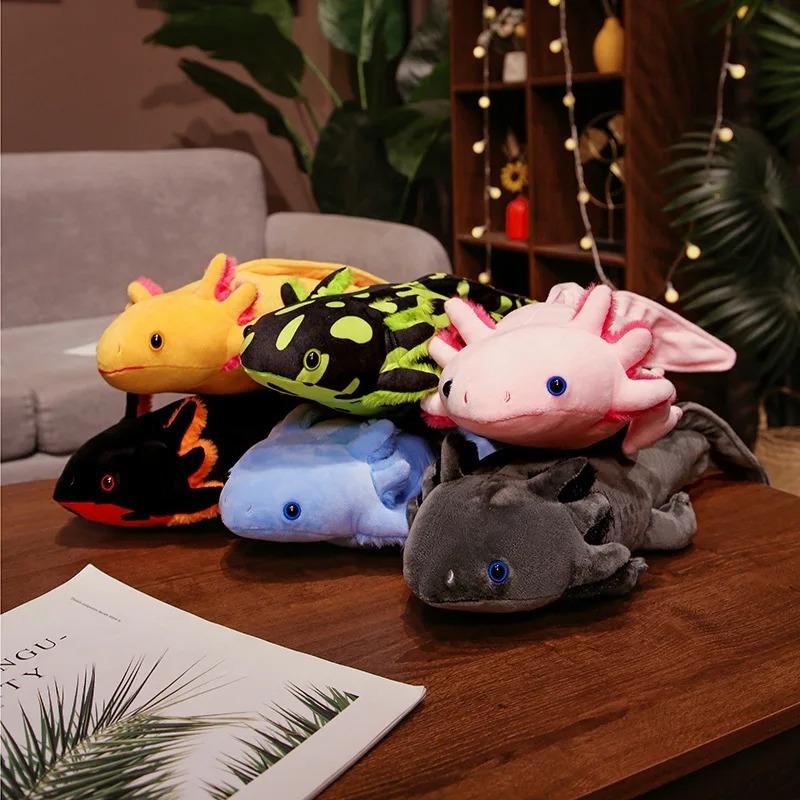 Soft Long Axolotl Plush Pillow Kawaii Colorful Newt Stuffed Toy Fuzzy Salamander Cushion Kids Present
