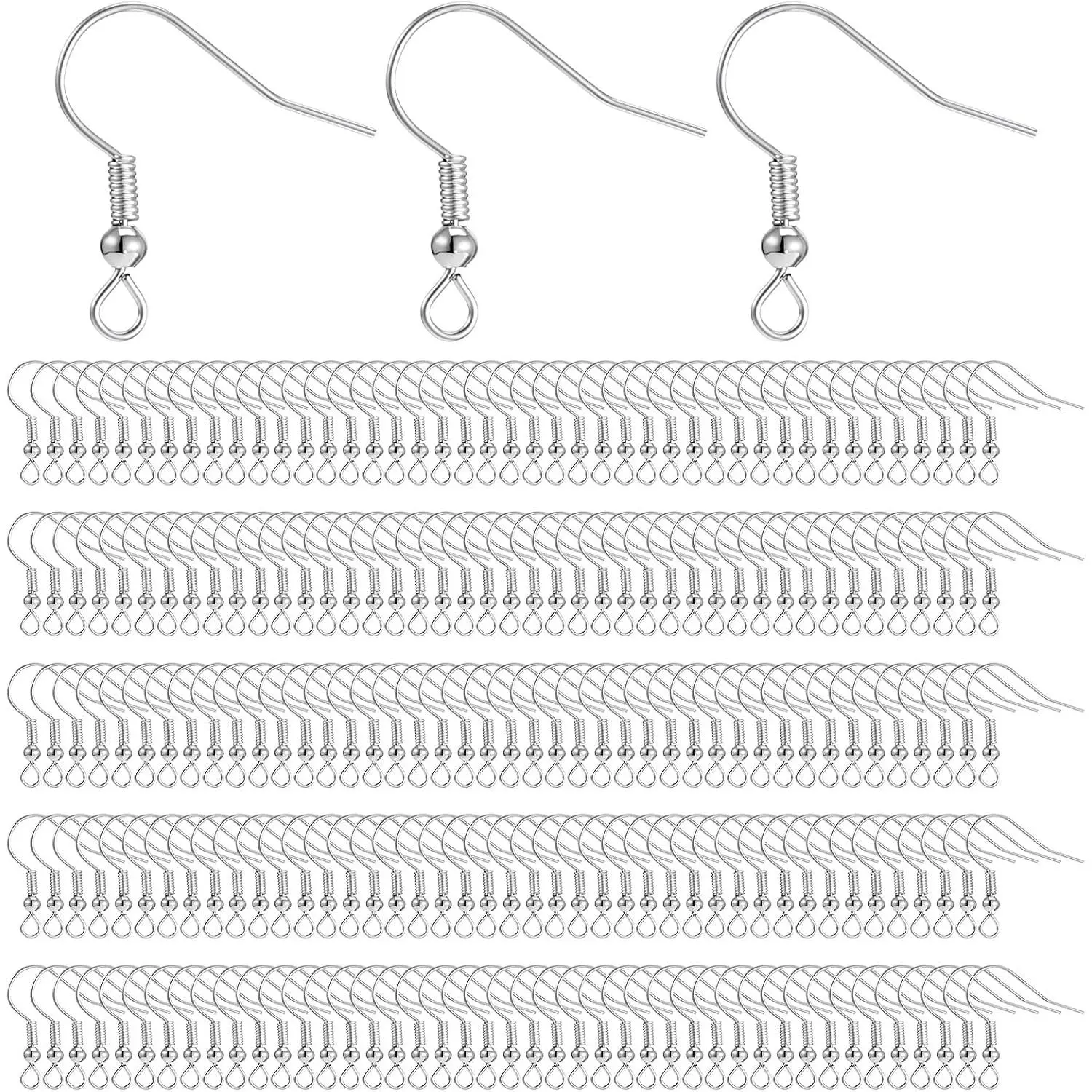 400 count Stainless Steel Earring Hooks Fish Hook Earrings for  Making  Wire Hooks Coil and Ball Style Earwires Ear Wires for Women DIY Dangle Earrings Crafts Supplies