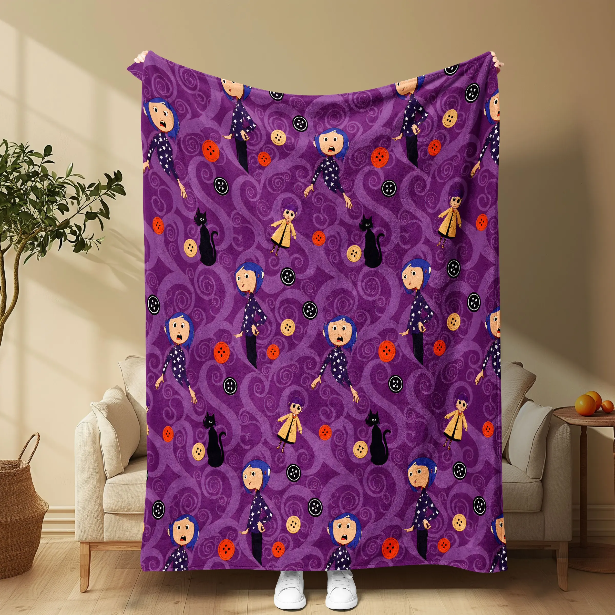 Ghost Mommy Caroline Dark Fairy Tale Limited Flannel Blanket, Spiral Pattern, Soft Flannel, Halloween Atmosphere, Perfect Gift