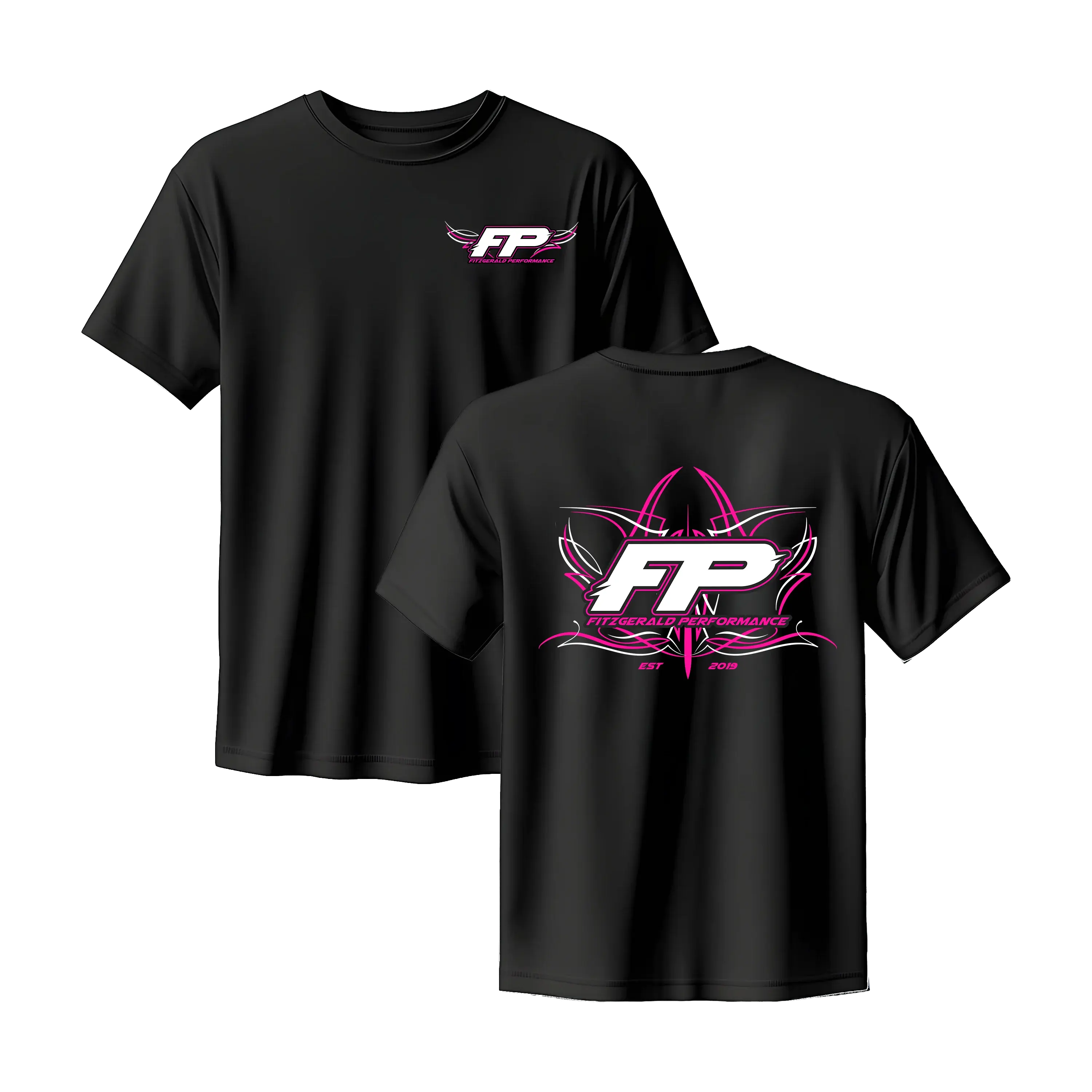 Fitzgerald Performance FP Pink Flame Tribal Racing Graphic Tee EST 2019 JDM Car Enthusiast Streetwear 100% Cotton Gift for Car Fans Unisex Drift Culture Summer Casual Outfit TikTok Viral Fashion Shirt