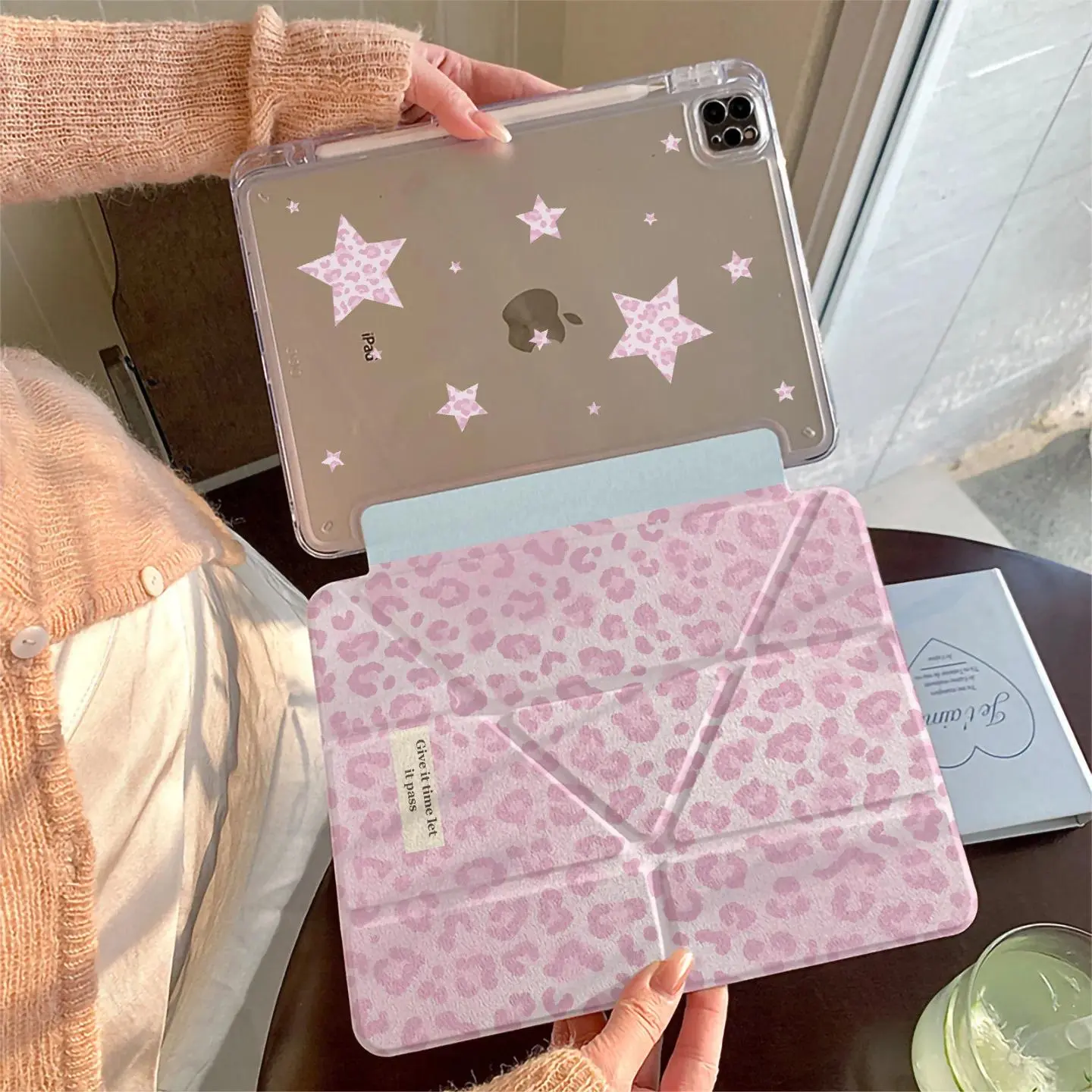 Pink Leopard Print Star ins Y2K Tablet Case For iPad Pro 11 13 M2 M4 M3 10.2 5/6th 7/8/9/10/11th Mini 6 7 Air 1 2 3 4 5 6 Cover