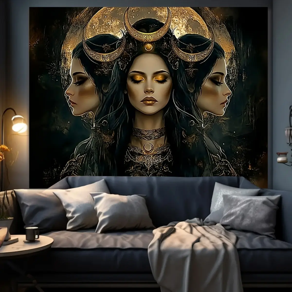 1 Piece Artemis Hecate Witchcraft Tapestry - Gothic Alt, Boho Chic Style, Dark Green Dual Goddess Crescent Moon Fabric Wall Decor, Hangable Durable Home Decor Accessory for Home & Garden, Boho Chic Tapestries, Other