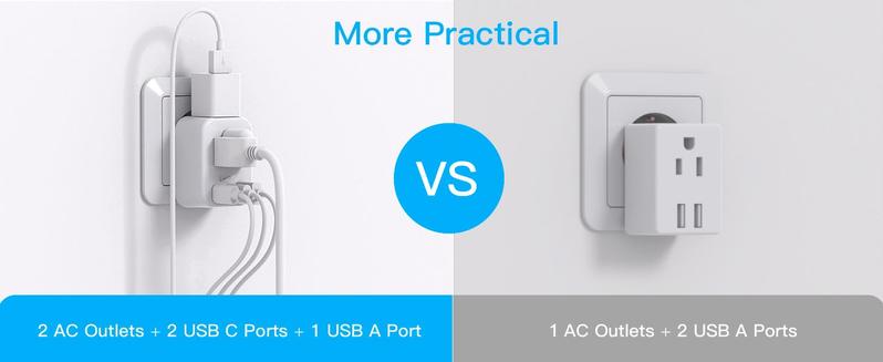 SQ-APT017 European Travel Plug Adapter for International,  Italy Spain Power Adapter 2 Outlets 2 USB C Ports, Type C Adapter Travel Cruise Essentials for US to Most Europe France Germany EU, 2 Pack