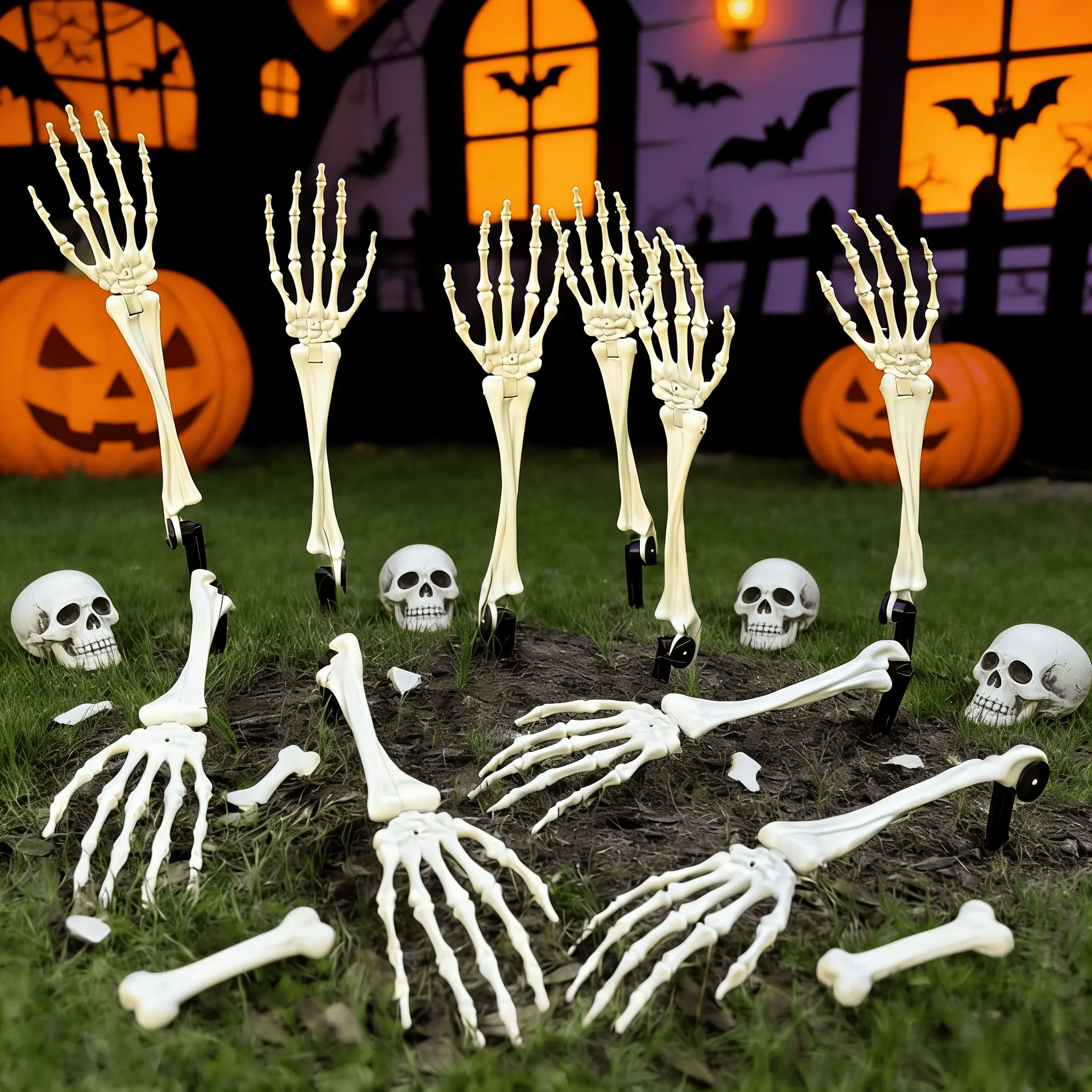 Realistic Plastic Skeleton Hands Halloween Decor Props, Movable Joints Posable Bone Hands, Outdoor Lawn & Haunted House Spooky Ornaments