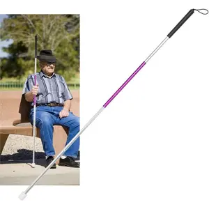Foldable Walking Stick Cane Reflective Anti-Shock Guide Crutch for Blind People Outdoor Hiking Cane for Men and Women Easy Adjustable Elder Stick with Soft Handle and Stable Holder