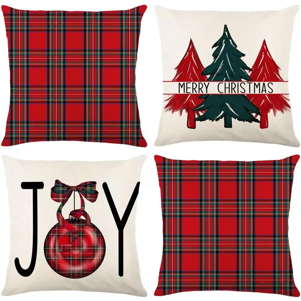 Christmas Pillow Covers 18x18 inch Set of 4 for Christmas Decorations Christmas Throw Pillow Case Decor for   Sofa Couch Outdoor Winter Holiday Christmas  Decorations…