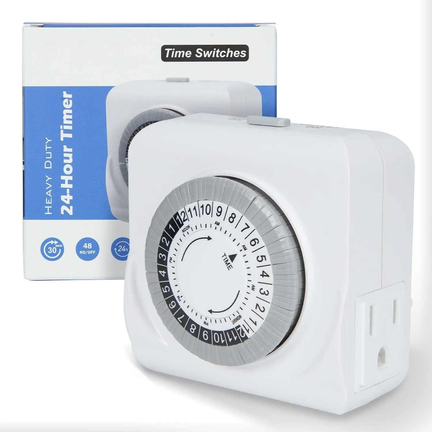 24-Hour Mechanical Timer for Electrical Outlets,  3-Prong Outlets, 30-Minute Intervals, for Room Lights and  appliances, 125V 15A, ETL Certified