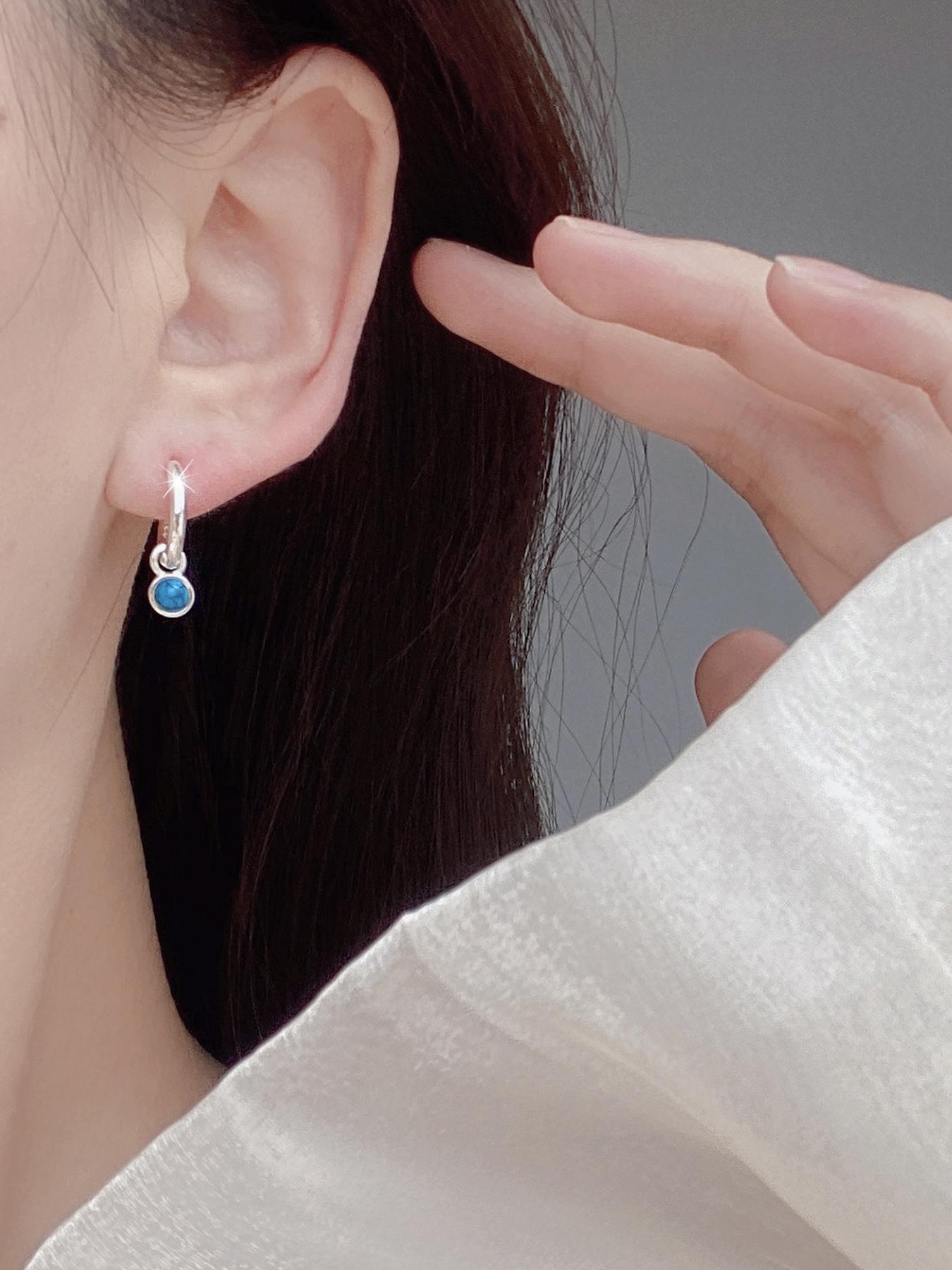 925 Sterling Silver Fashion Blue Turquoise Decor Hoop Earrings, Elegant Jewelry for Women, Trendy All-match & Exquisite Jewelry for Birthday Gift