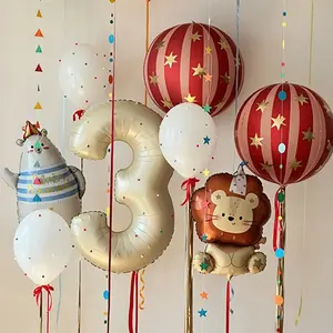 62pcs Birthday Hat Cartoon Bear Deer Animal Shape Aluminum Foil Balloons, Kids' Party Decorations, Festival Birthday Party Supplies