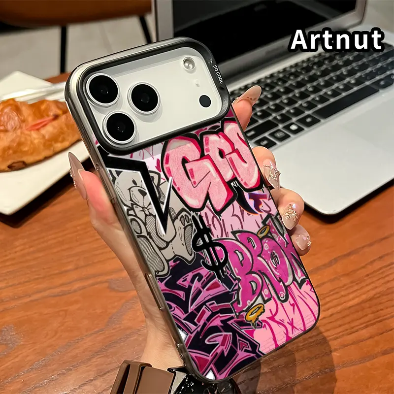 Compatible with iPhone 17 Pro Max 16 15 Plus Air 14 13 12 11 E Case Pink Graffiti Hello Kitty Bear Art Pattern Clear Protective Four Corners Air Cushion Anti-drop Shockproof Cellphone Casing
