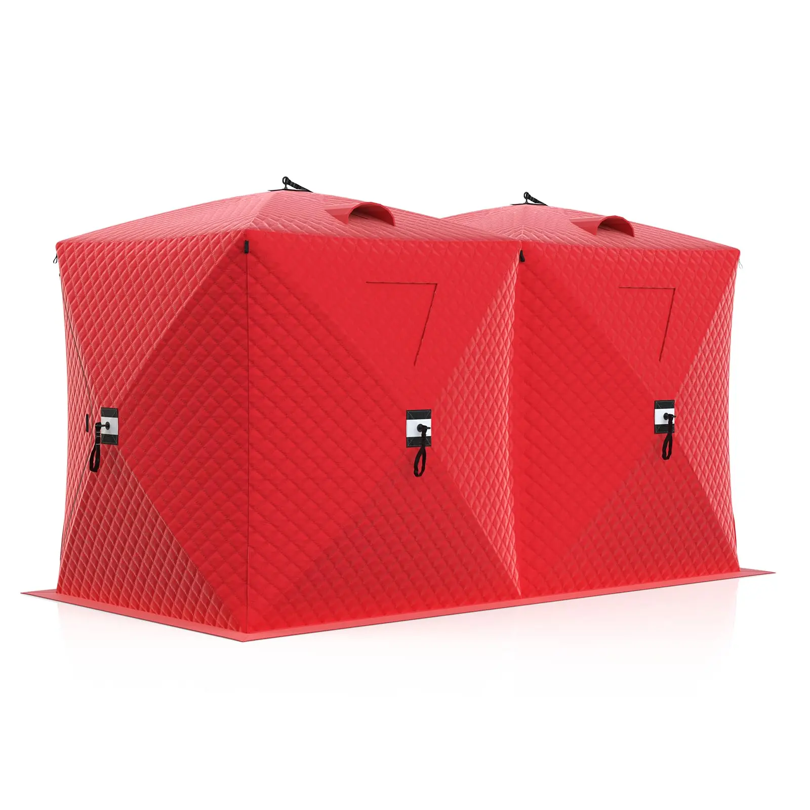 6-8 Person Pop-Up Ice Fishing Shelter, Fully Insulated Double Compartment Ice Fishing Tent, Windproof Waterproof Portable Cabin Shanty with Ice Anchors, Red