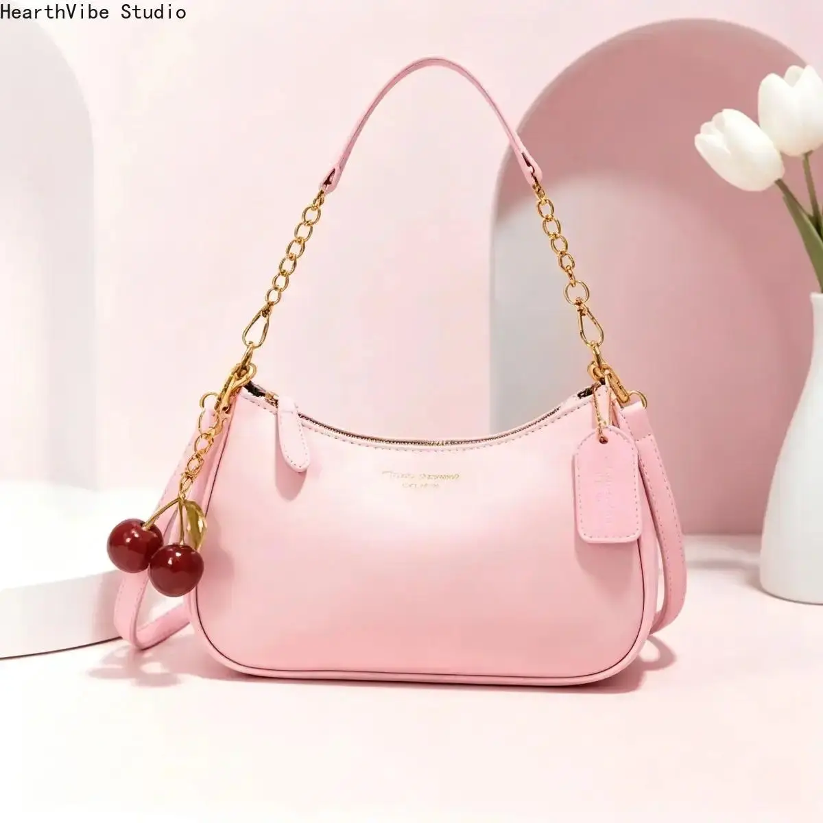 Y2K Cherry Charm Underarm Bag Women Lightweight Leather Commuter Crossbody Purses Trendy Sweet Cool Hobo Shoulder Handbag Versatile Daily Work Tote Coquette Grunge Aesthetic Gift