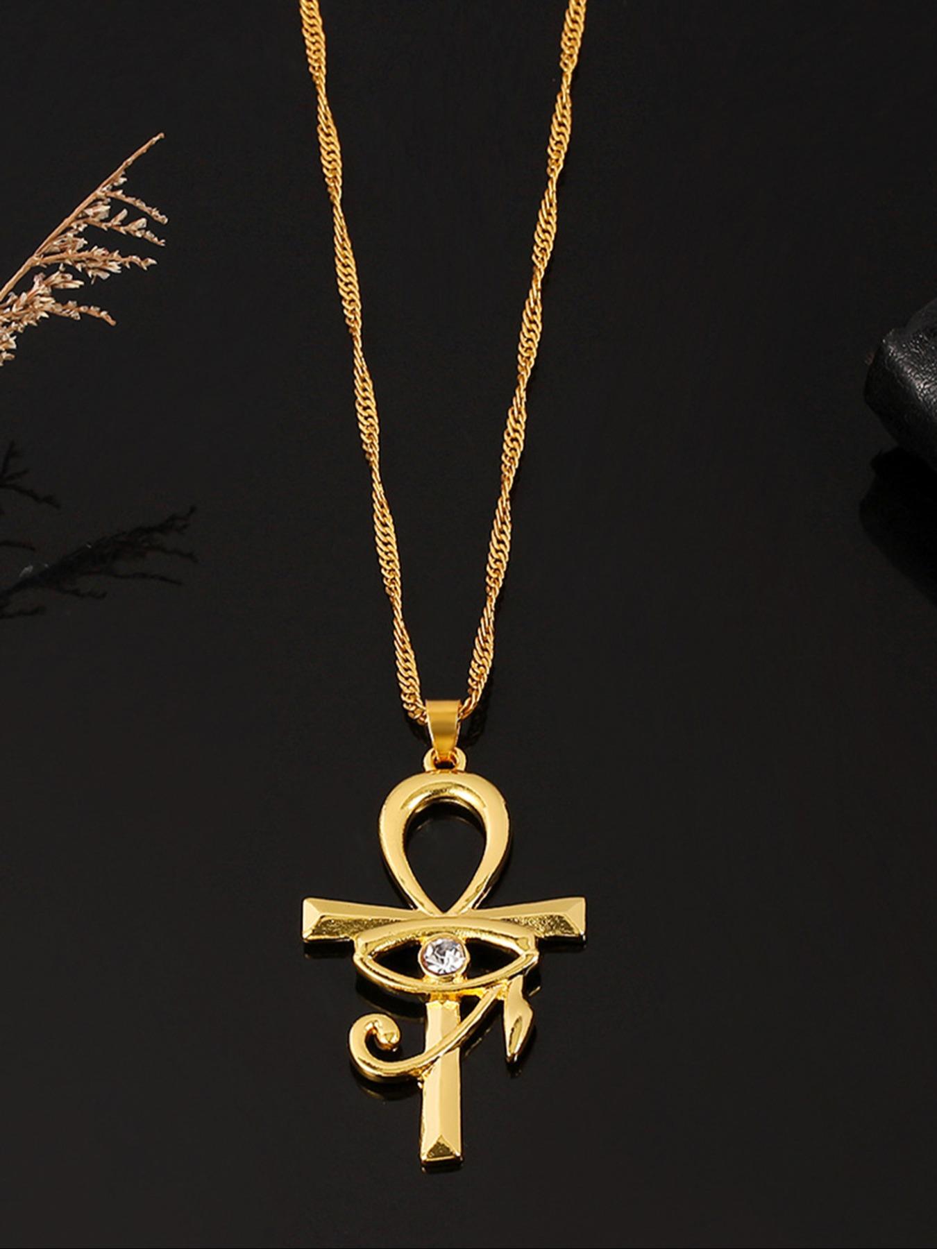 Rhinestone Decorated Cross Pendant Necklace for Women & Men, Eye Design Anniversary Necklace for Daily Wear, Trendy All-match Jewelry for Birthday Gift, Coptic Cross Necklace