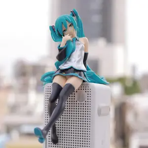 New 14CM Anime Sitting Hatsune Miku Figures kawaii Long Hair Sakura Action Toys Girls PVC Figure Model Girl