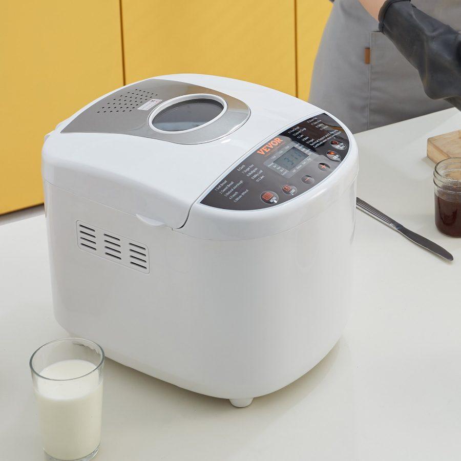 SummerWins650W Digital Programmable Kitchen Bread Maker, 2LB Capacity, 19 Menus, Nonstick Ceramic Pan, Gluten-Free Mode, Whole Grain Setting, 3 Loaf Sizes, 3 Crust Colors, White Multifunction Household Appliance, Household Appliancesdealsforyoudays