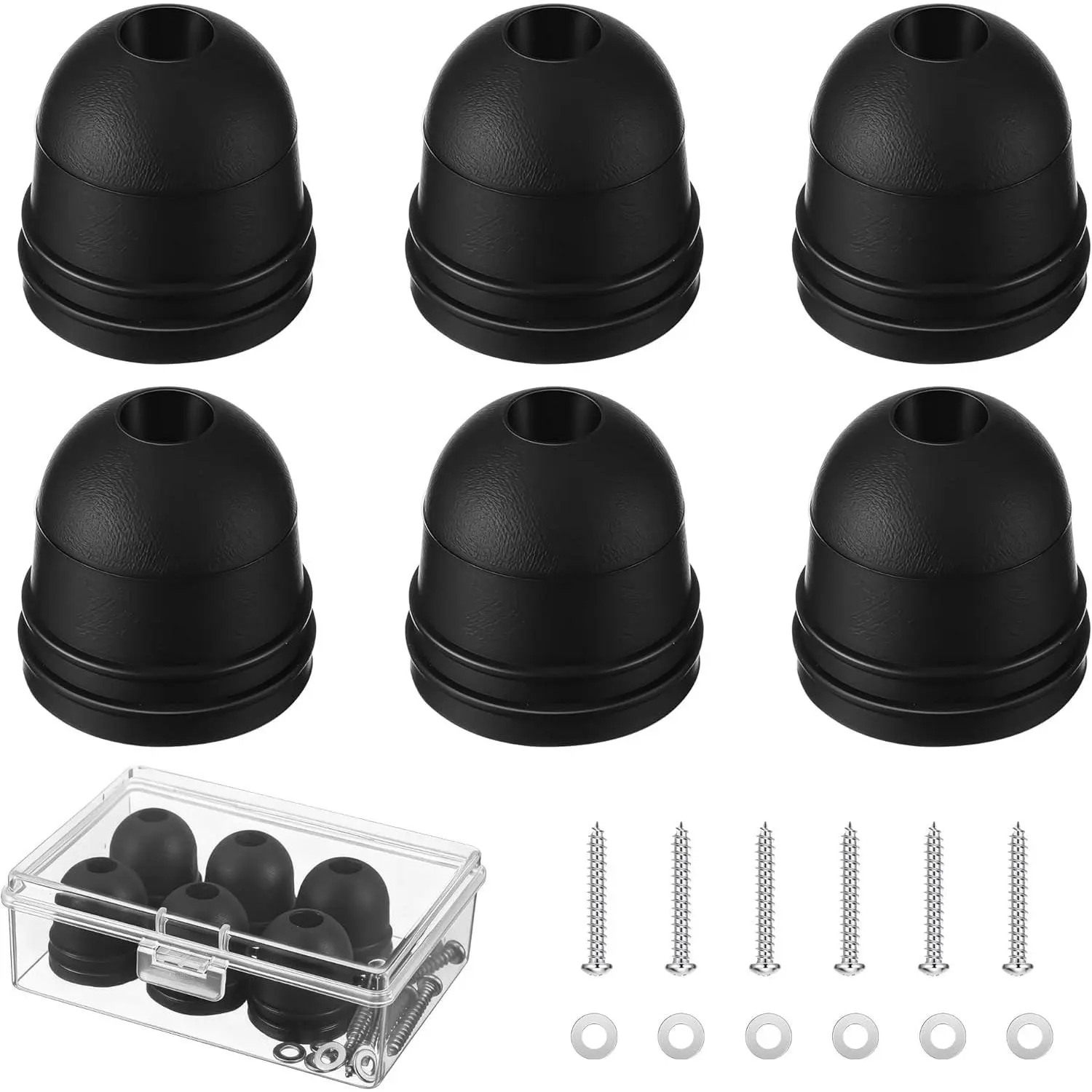6 Pack Rubber Door Bumpers with Stainless Steel Screws and Washers | 1 x 1 in Black Rubber Screw-on Bumpers, Reduce Impact and Noise for Shed Doors, Sliding Doors and Cabinets, Rubber Door Stop