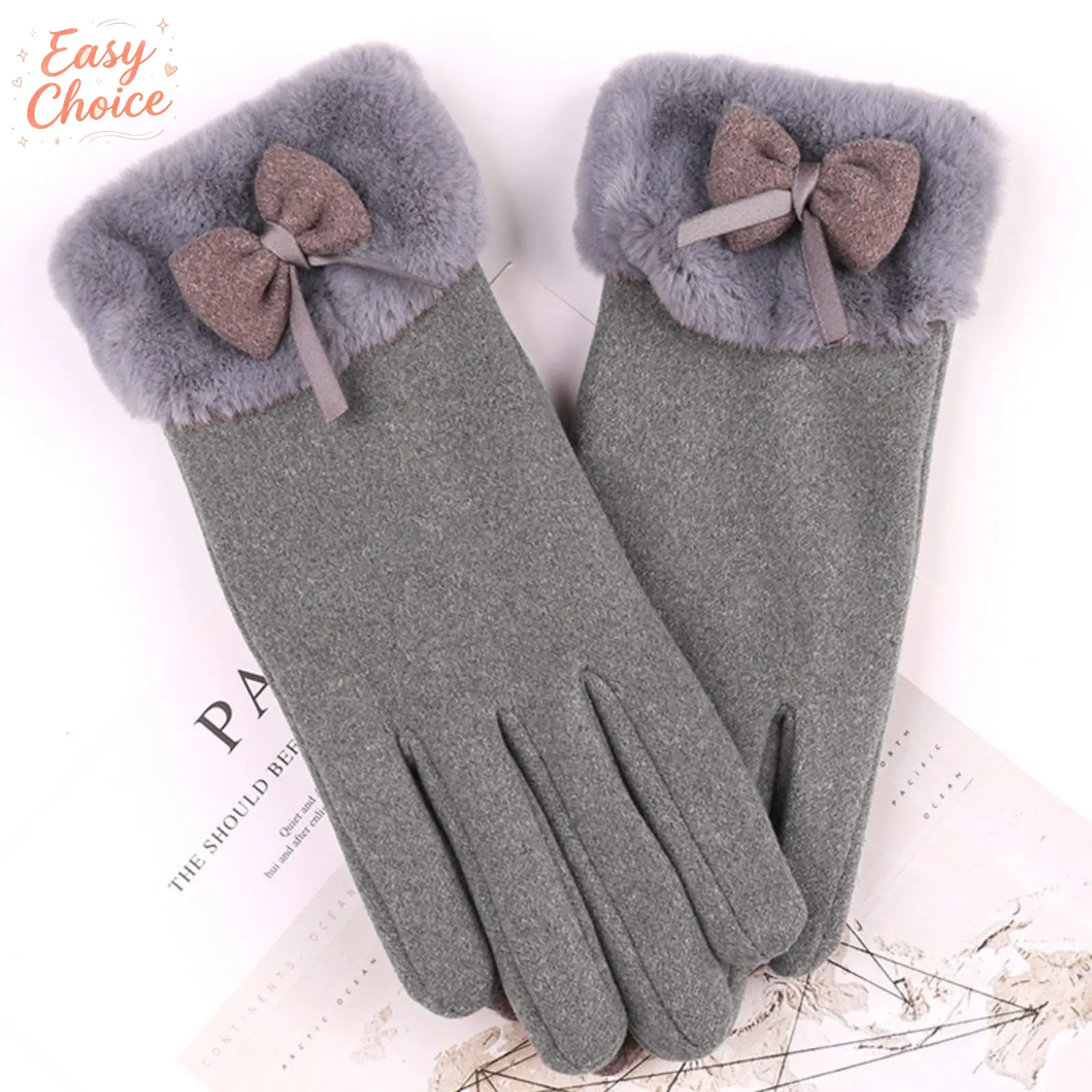 Women Thick Heat Lock Winter Gloves, Soft Fluffy Wool Cuff Windproof Cold Resistant Thermal Hand Warmers, Fresh Stylish Outdoor Cycling Driving Cold Weather Accessories