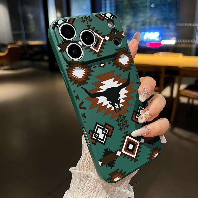 Retro Western Cowboy Pattern Straight Edge Phone Case for iPhone 17 15 16 14 Pro Max 13 12 11 XR XS Plus Air E Shockproof Full Camera Protection Durable Slim Liquid Silicone Cover Smartphone Casing.HM29