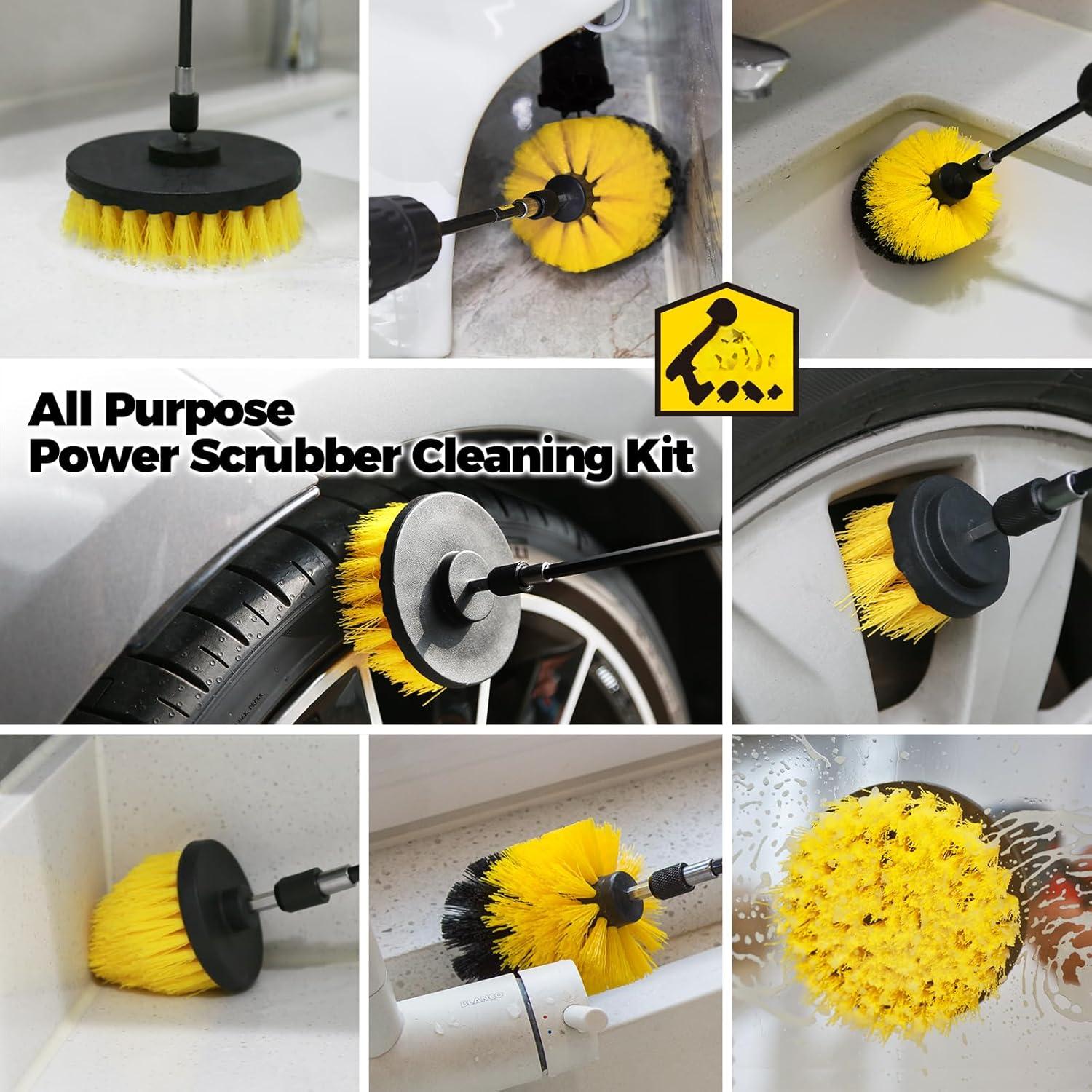 4 Pack Drill Brush Attachments Set, Power Scrubber with Extend Long Attachment,Cleaning Supplies for Bathtub, Shower, Grout, Tile(Yellow) 4 Pack Drill Brush Attachments Set, Power Scrubber with Extend Long Attachment,Cleaning Supplies for Bathtub, Shower, Grout, Tile(Yellow)