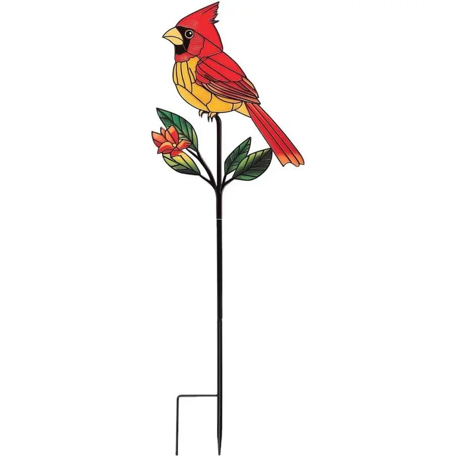 Red  Garden Stake – Metal Outdoor Bird Decoration for Yard, Lawn, and Flower Bed – Memorial Ornament (Red -a)