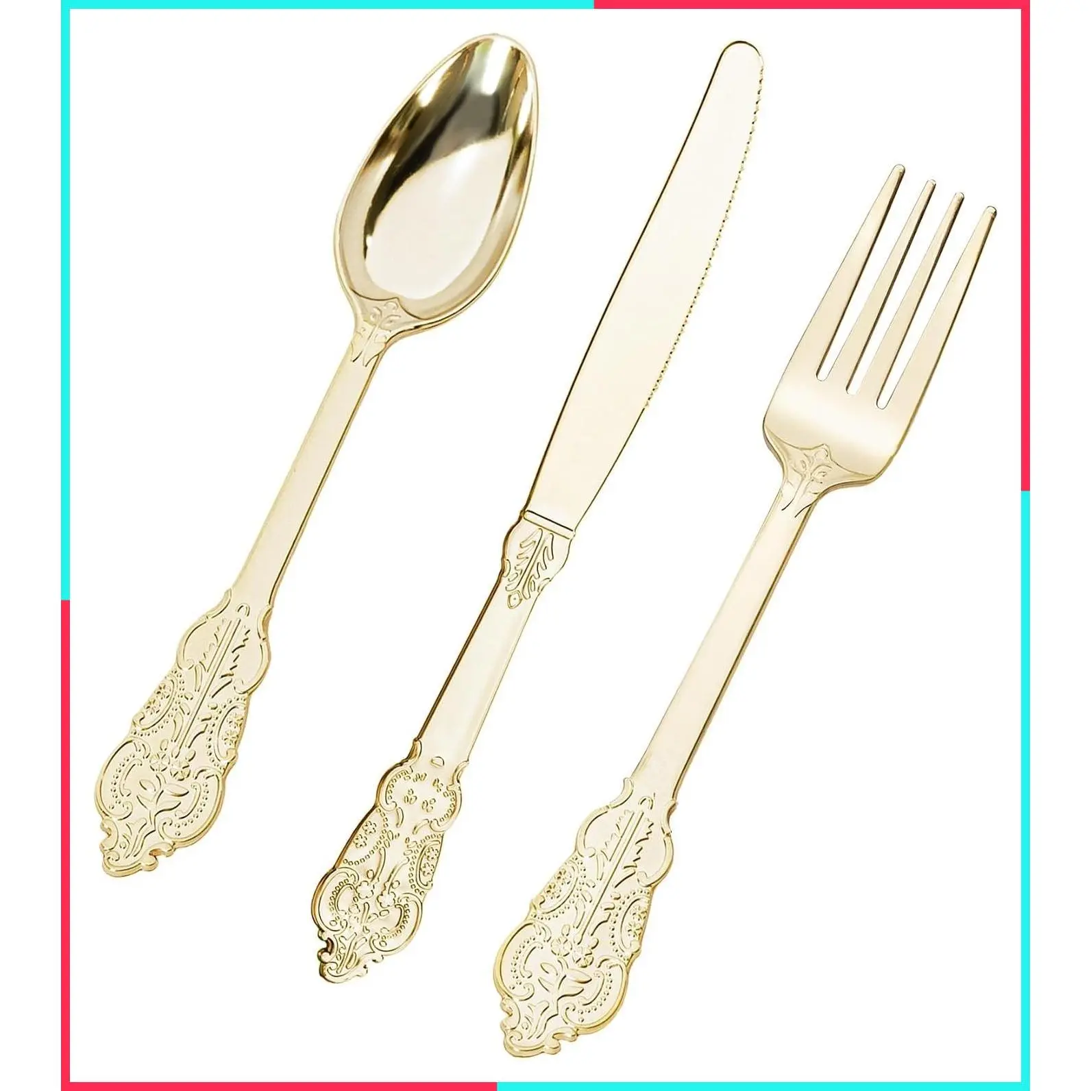 80PCS Gold Plastic Silverware, Heavy Duty Vintage Disposable Utensils