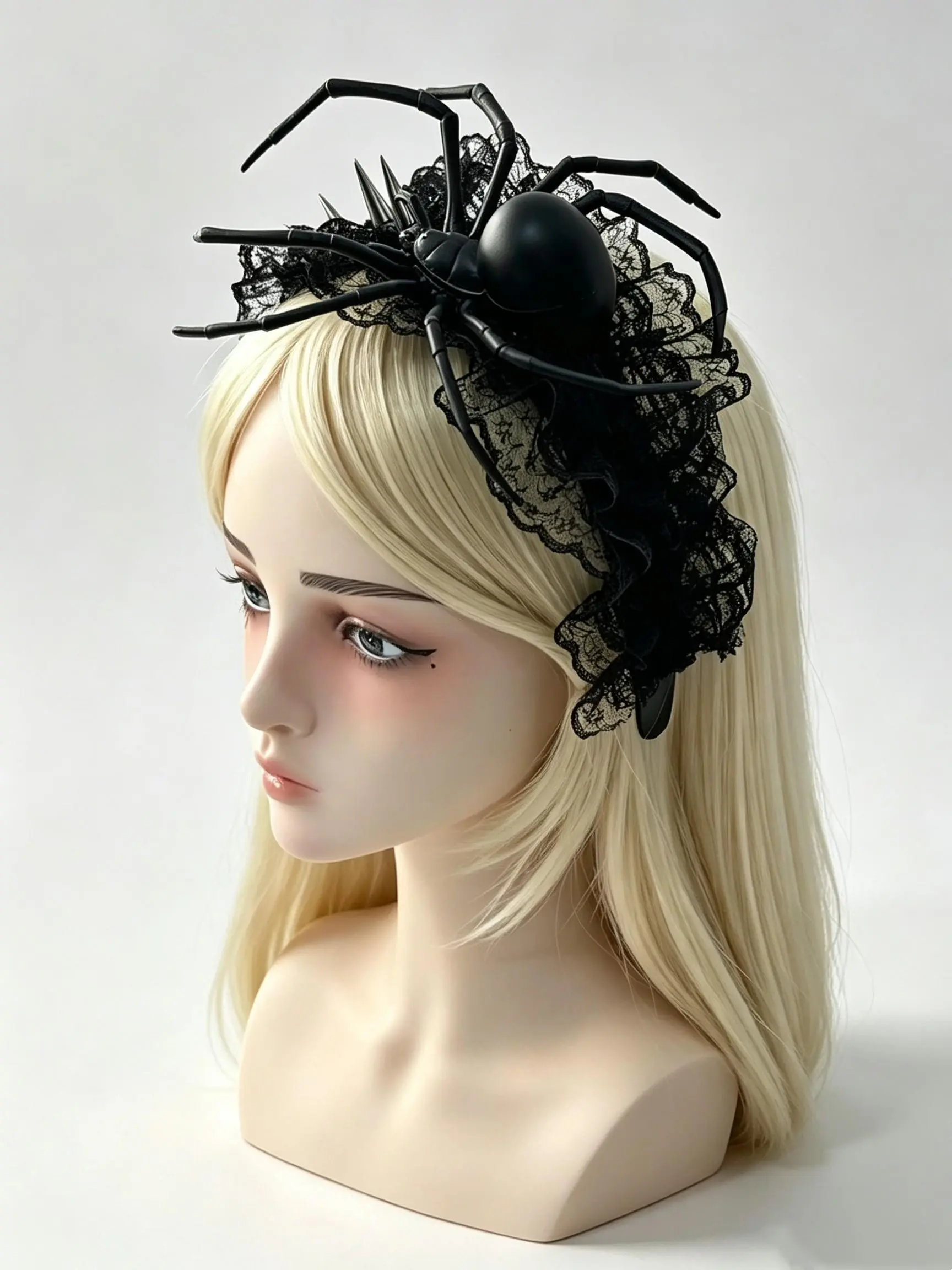 Gothic Lace Headband, 3D Spider Design, Millennial Dark Sweet Cool Subculture Hair Band, Halloween Witch Vampire Costume Accessory