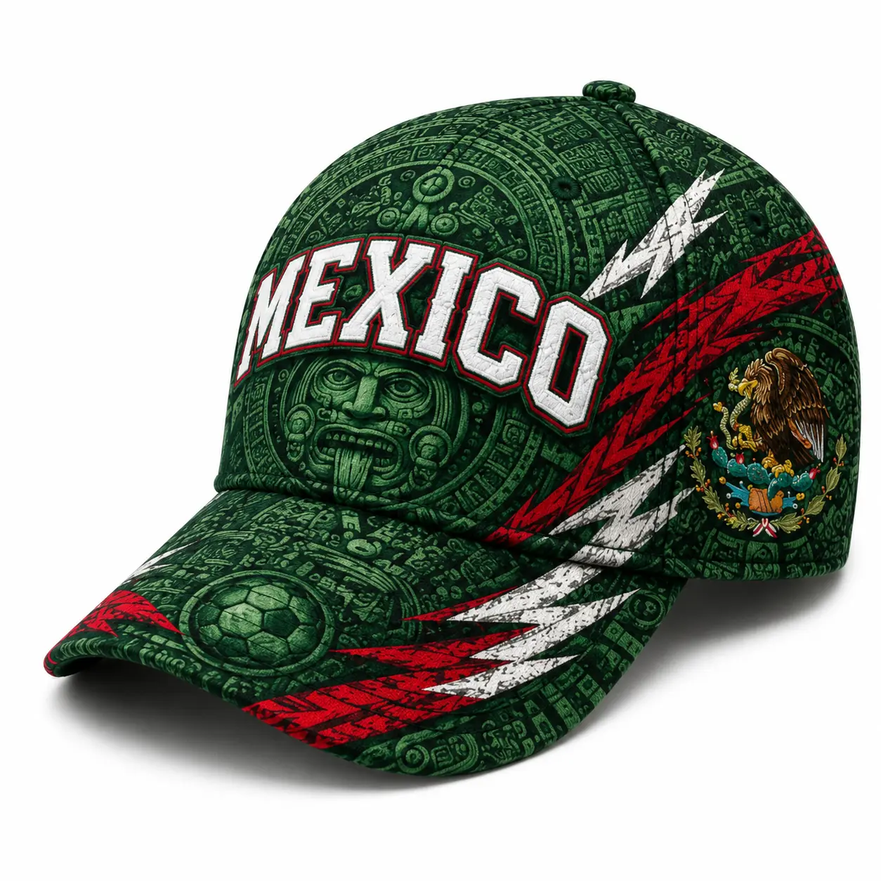Mexico Aztec Graphic Baseball Cap Unisex Snapback Hat, Green Curved Brim Soccer Fan, Vintage Streetwear Outdoor Travel Sun Hat,sooners baseball,stylish golf,nets fan, football supporter ,raptor printed hat,official soccer,unisex summer,classic baseball