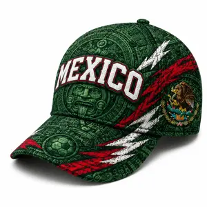 Mexico Aztec Graphic Baseball Cap Unisex Snapback Hat, Green Curved Brim Soccer Fan, Vintage Streetwear Outdoor Travel Sun Hat,sooners baseball,stylish golf,nets fan, football supporter ,raptor printed hat,official soccer,unisex summer,classic baseball