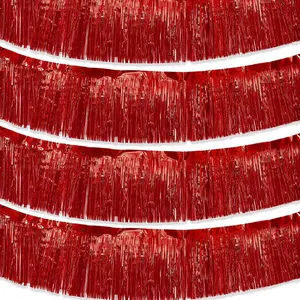 Red Parade Float Fringe,Tinsel Streamers Banners,Tinsel Fringe Banners,for Party Decoration Parade Float Decorations Graduation Ceremony Decorations Festival Celebration,11.8 in x 9.8 ft,4pack