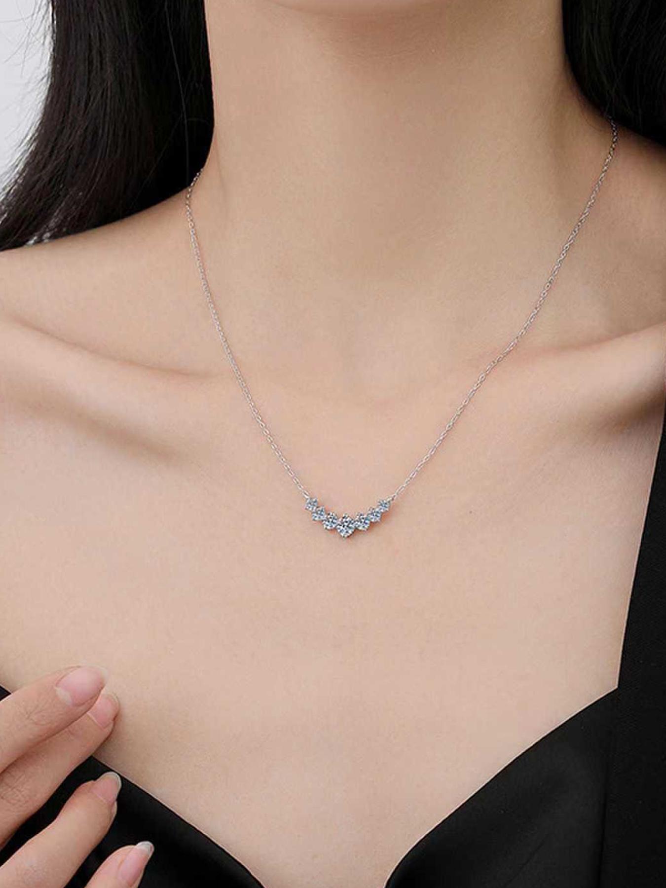 S925 Sterling Silver Synthetic Moissanite Necklace, Elegant Pendant Necklace for Women, Fashion Jewelry Accessories for Wedding, Engagement, Valentine's Day, Star Shine Necklace