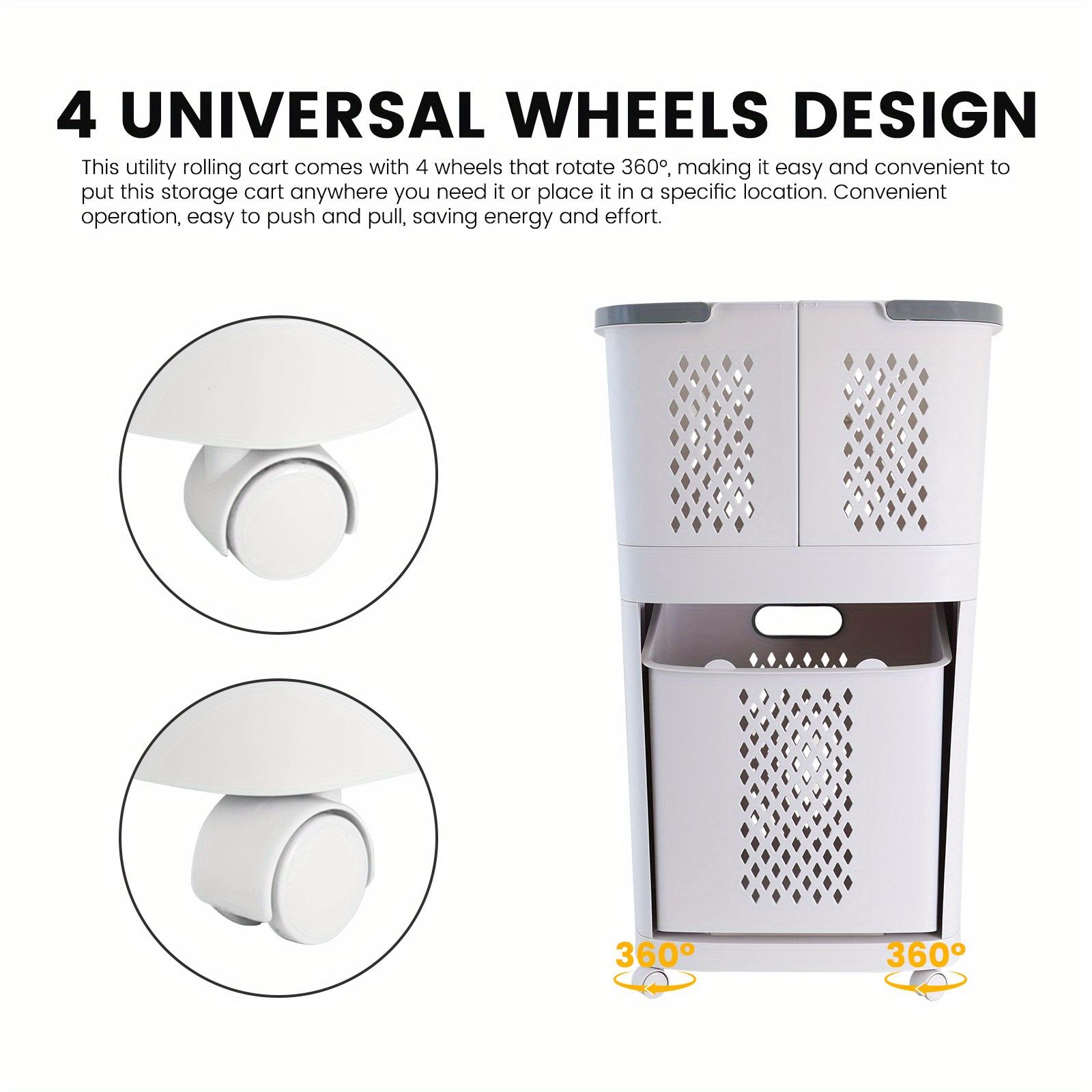 Removable Household Laundry Basket with Wheels, Bathroom Laundry Basket, 2-Layer Rolling Laundry Basket White