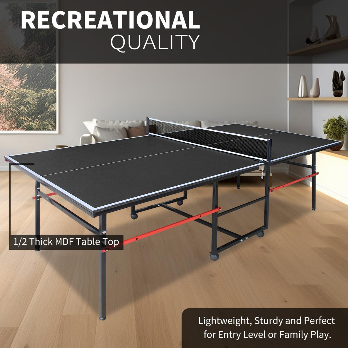 [Fahuac] Foldable Table Tennis Table 96x48x30in - Mid-Size Ping Pong Table Set with 2 Paddles, Net & 3 Balls, Aluminum Frame, Portable for Home Office.