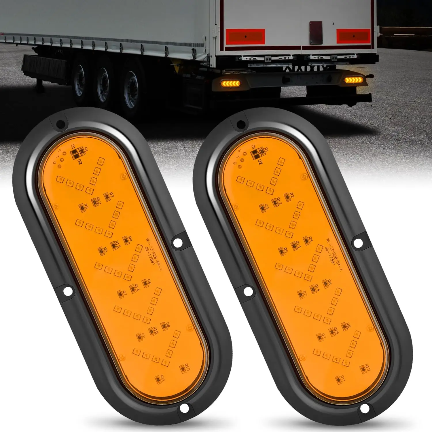 Nilight 6 in Oval Shape Tail Light, 2PCS 35LED Arrow Amber Running Turn Signals, PMMA/ABS Surface Mount Waterproof 12V Light for Trucks/RVs, Caravans, Trailers