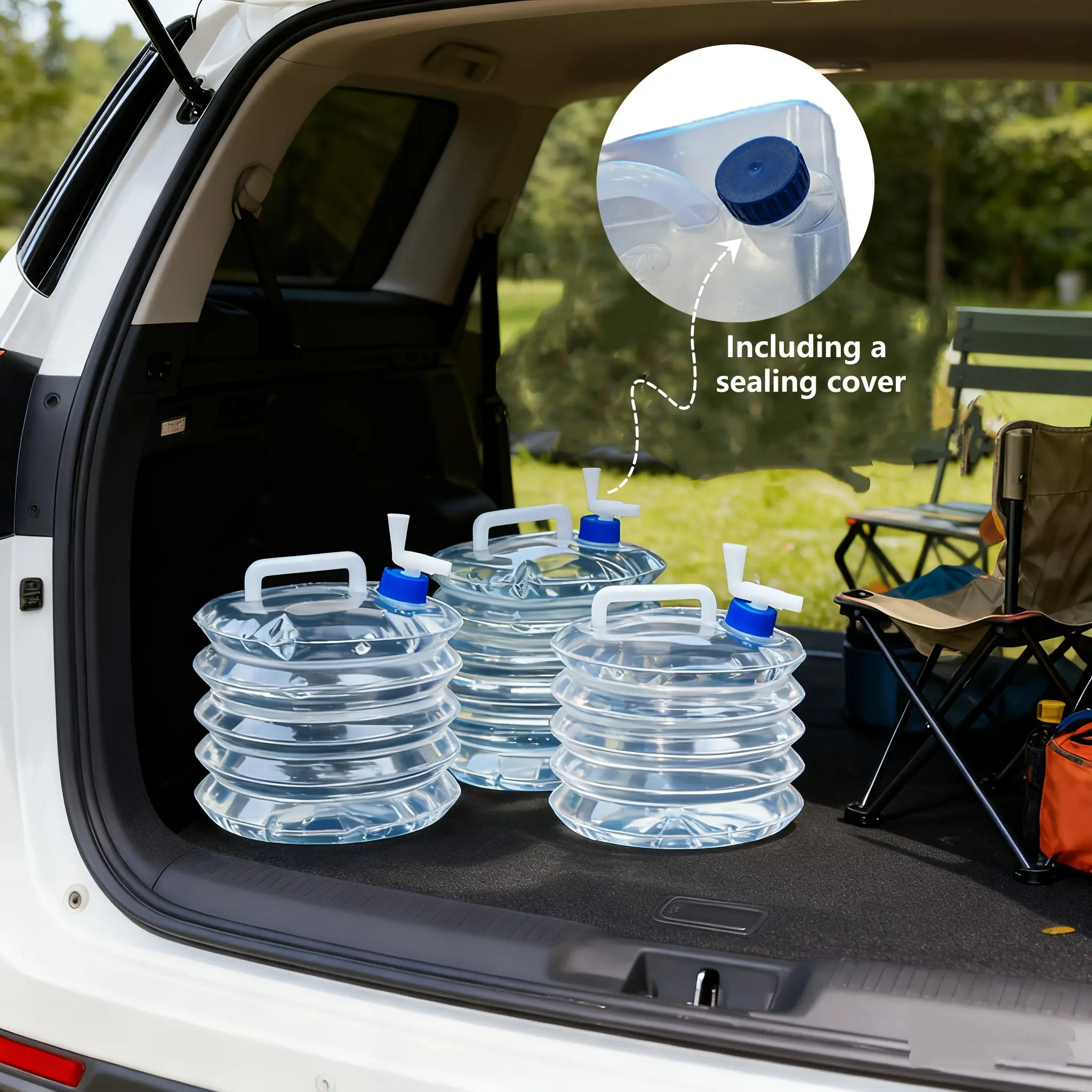 2 Large Capacity Foldable Storage Buckets with Sealed Lids, Portable and Multi-Size Design, Ideal for Camping and Outdoor Use, Camping Gear