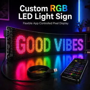 RGB LED Mood Light Sign, App Controlled Flexible Pixel Display with Custom Messages, DIY Icons and Colorful Effects for Bedroom, Wall, Desk and Room Decor
