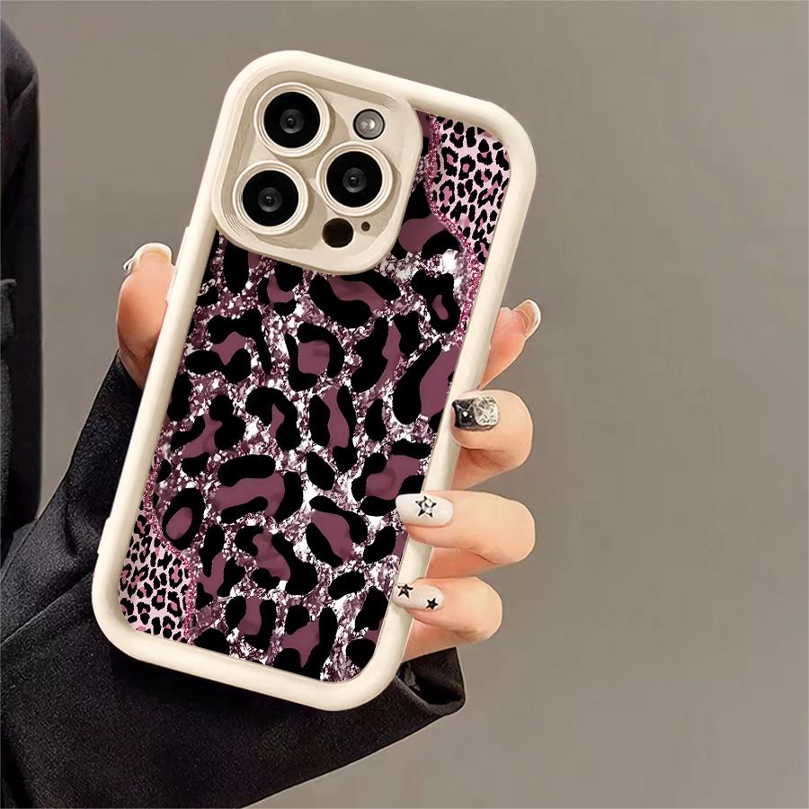 Phone Case: 1pc Pink Glitter Leopard Print Phone Case Suitable for Apple iPhone 17 E Air Pro ProMax iPhone16 15 14 Plus 13 12 Mini 11 X XS XR Antidrop Softshell Shock Proof All Inclusive Lens Protection Funky
