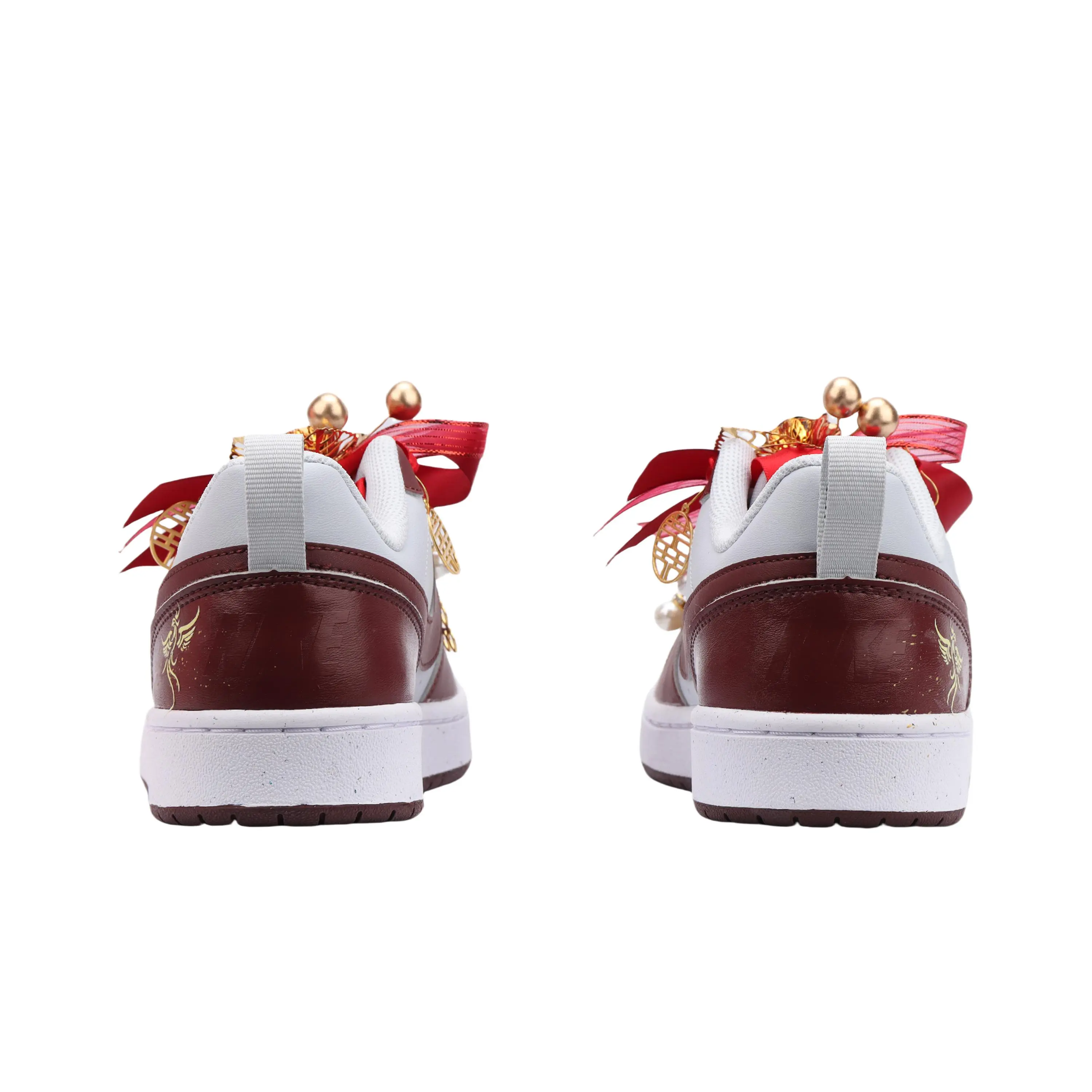 Nike Court Borough Low-Top Women's Shoes: Chinese-Inspired Red-White-Gold Hand-Painted Wedding Sneakers with Non-Slip Sole Verifiable, with credentials and supporting global authentication
