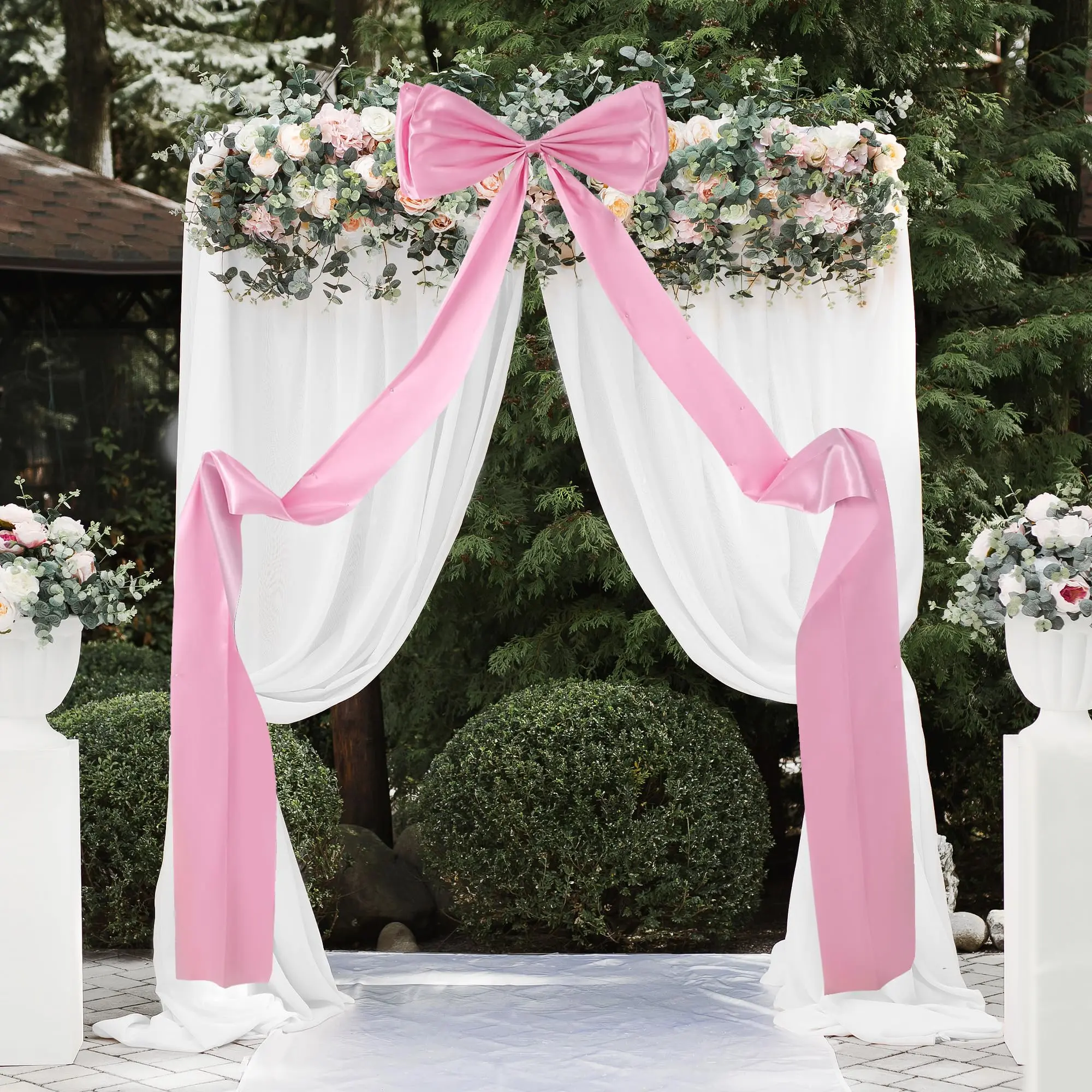 Oversized Bow Decor, 47"X190cm Giant Satin Ribbon Bow for Wall Backdrop, Valentine's Day Wedding Birthday Baby Shower Party Decorations (Pink, White)