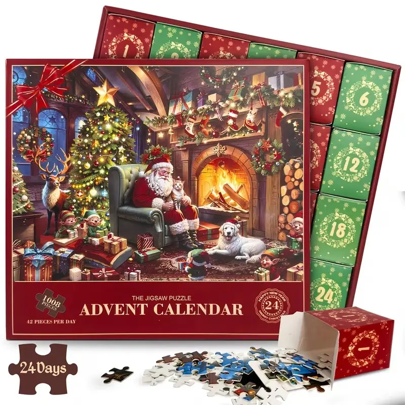 Christmas Countdown Calendar Puzzle 1008 Pieces, 2026 Christmas Countdown Calendar Puzzle, Holiday Santa Claus Puzzle 1008 Pieces, Gift Engaging Challenging